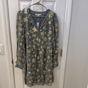 LOFT Gray Dress with Gold Star Design
